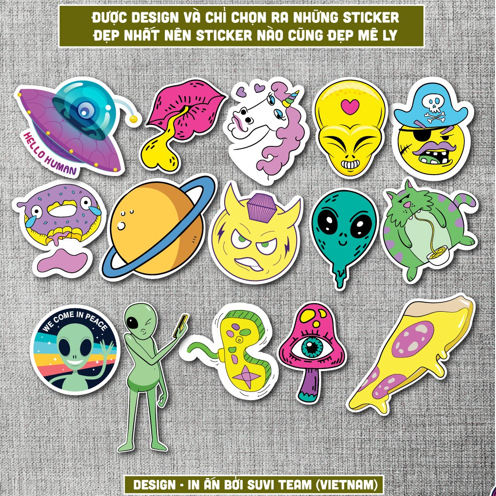 50 Sticker Galaxy Alien 1 chống nước sticker dán laptop, điện thoại, đàn guitar, mũ bảo hiểm, vali. MSP: G06