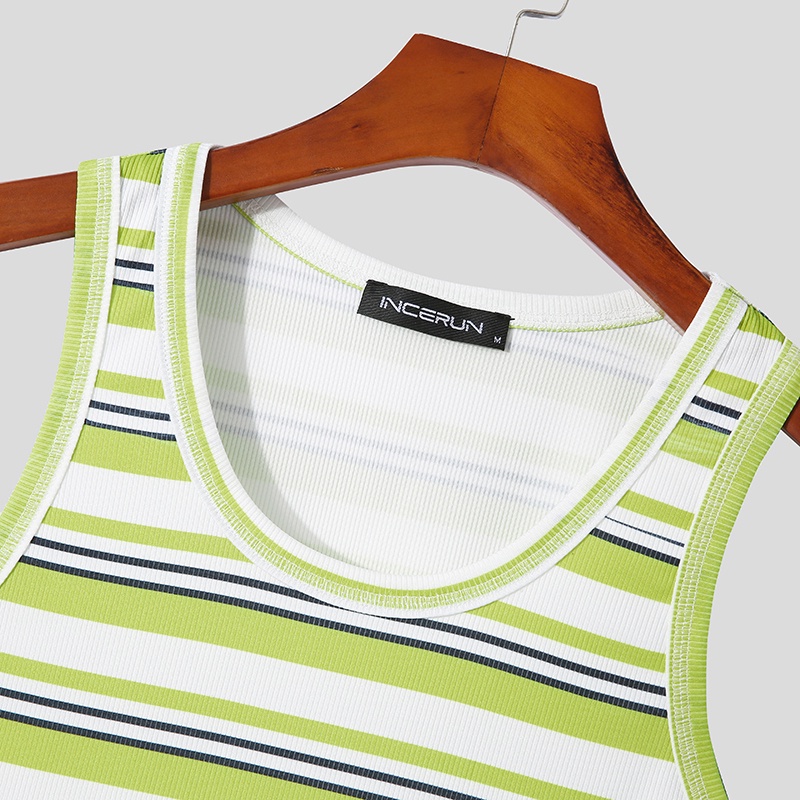 Áo Tank Top Sát Nách Cổ Tròn Kẻ Sọc Cá Tính Cho Nam