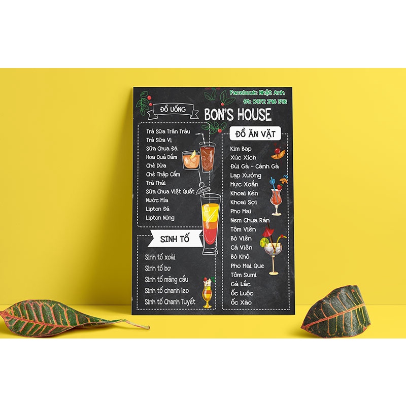 In menu số lượng ít, ép plastic, thiết kế theo yêu cầu inbox shop trước khi đặt đơn