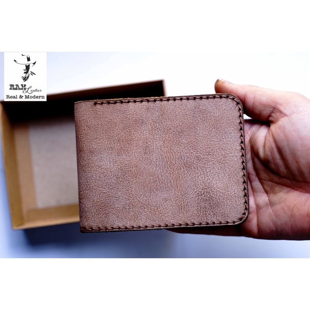 Ví nam da bò RAM Leather Simple Da Bò Vân Hạt Sáng