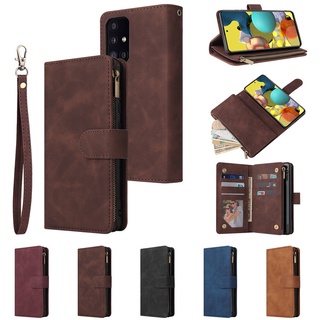 Bao da điện thoại dạng ví đựng thẻ nắp lật khóa kéo cho Samsung S20 FE Plus Note 20 Ultra Note 10 Pro Lite A81 Note9
