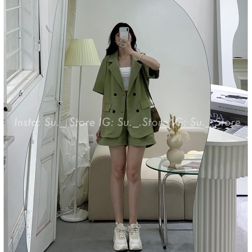 Set Áo Blazer Cộc Tay Kèm Quần Short Chất Đẹp