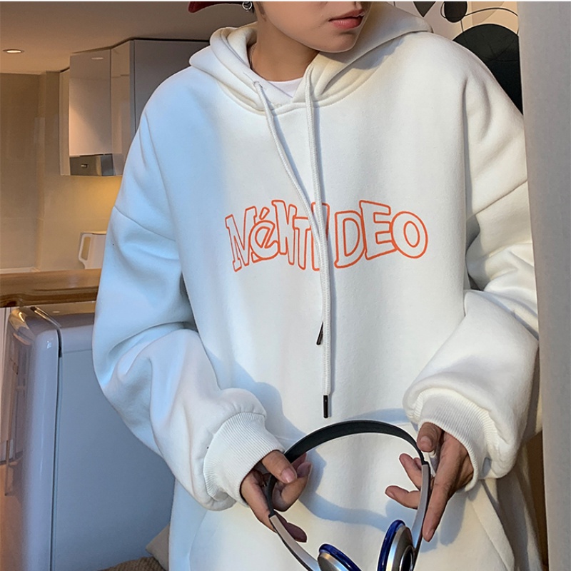 Áo Hoodie lót nhung giữ ấm in chữ đơn giản thời trang cho nam Size M-5XL