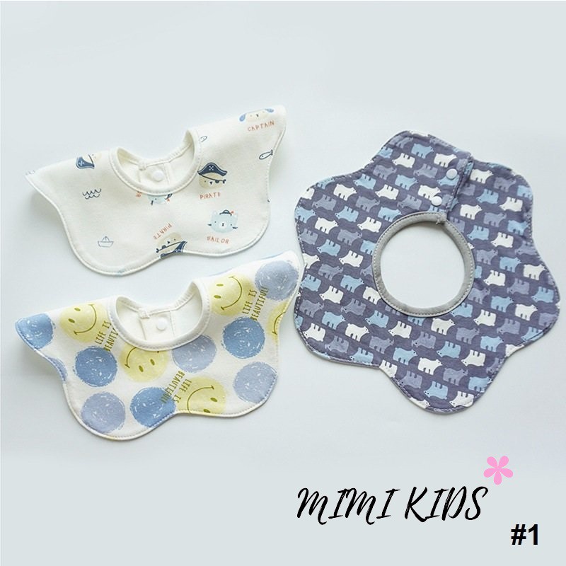 Set 3 yếm cổ tròn cánh hoa Cotton mềm mại dễ thương Mimi Kids cho bé YC06