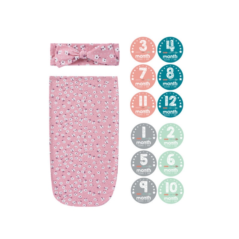 Túi Ngủ Cotton Trơn Quấn Bé Sơ Sinh Kèm Băng Đô Tiện Dụng