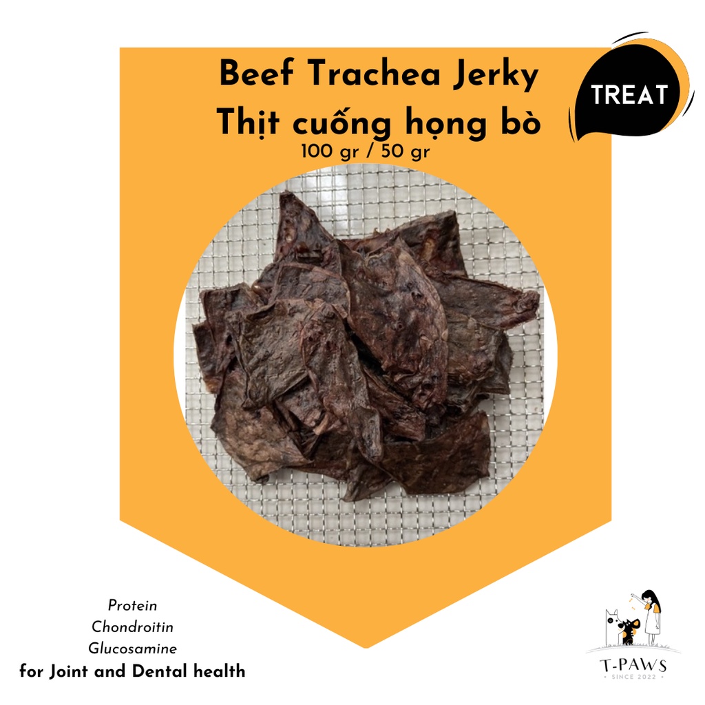 TREAT - Trachea Jerky (Thịt cuống họng bò sấy chăm sóc răng miệng cho chó năng động không chất bảo quản) [T-PAWS]