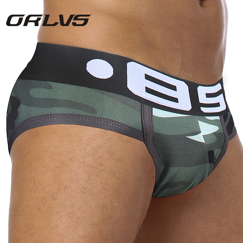 ORLVS Quần lót lưng thấp bằng cotton thoáng khí họa tiết rằn ri gợi cảm cho nam BS141