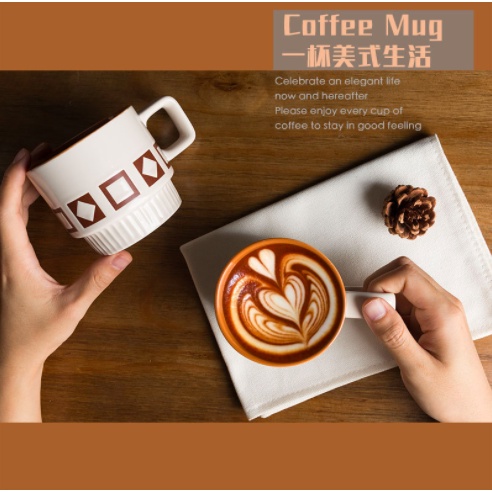 Cốc ly sứ họa tiết trắng nâu sang trọng dung tích 320 ml phong cách Bắc Âu nhiều mẫu mã dùng để pha trà, cà phê - Ráp