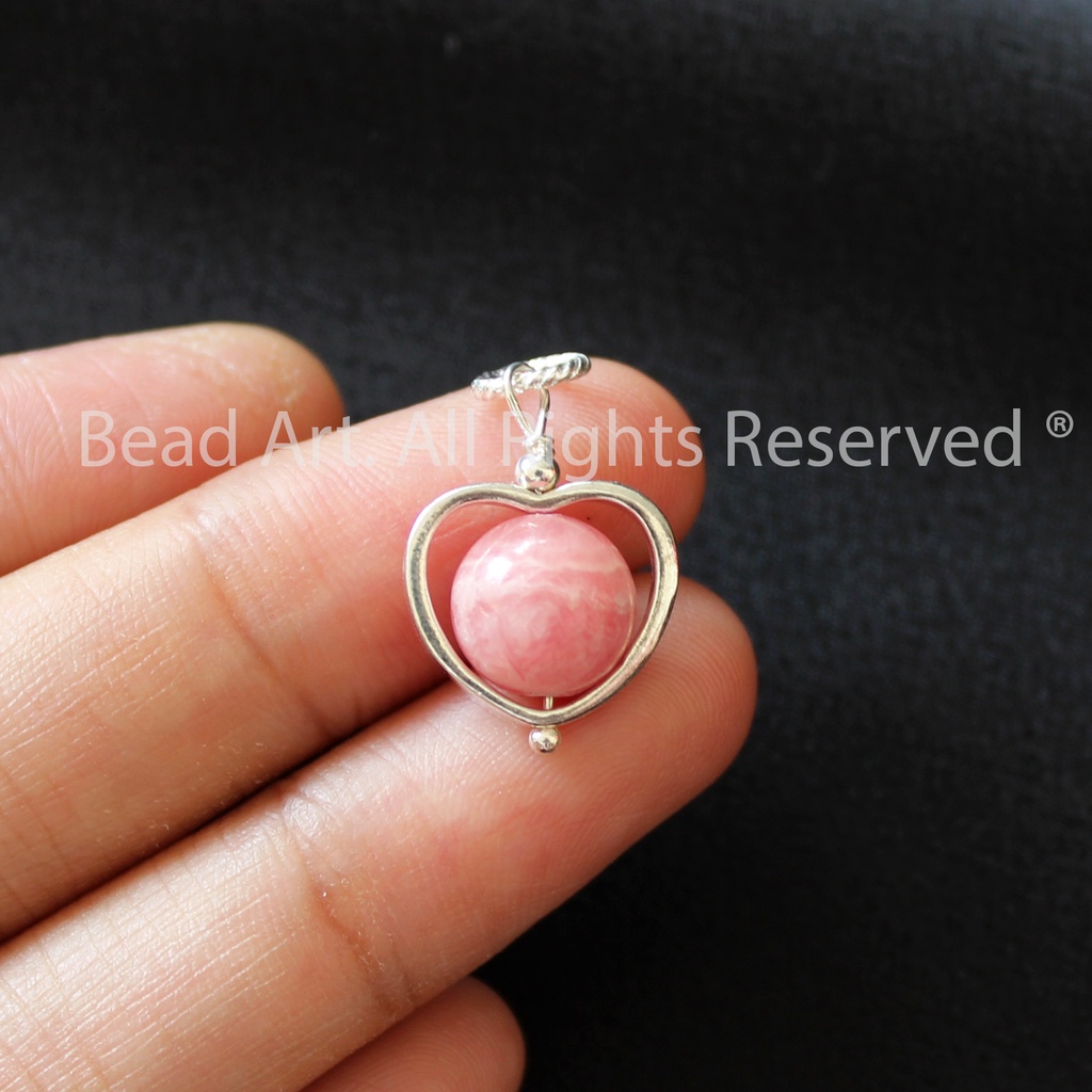 Mặt Dây Chuyền Đá Đào Hoa  Màu Hồng Và Bạc 925, Mệnh Hoả, Thổ,  Trang Sức Phong Thuỷ S50 - Bead Art