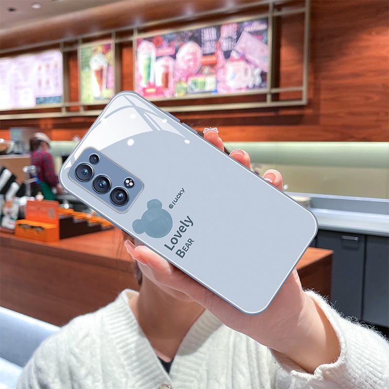 OPPO Reno7Z 5G Reno5/6 Pro Ốp Điện Thoại Mặt Kính In Hình Gấu Cho FindX5 Pro FindX3 A8 / A53 / F11 / A52 / A72 / A92 / A9 2020