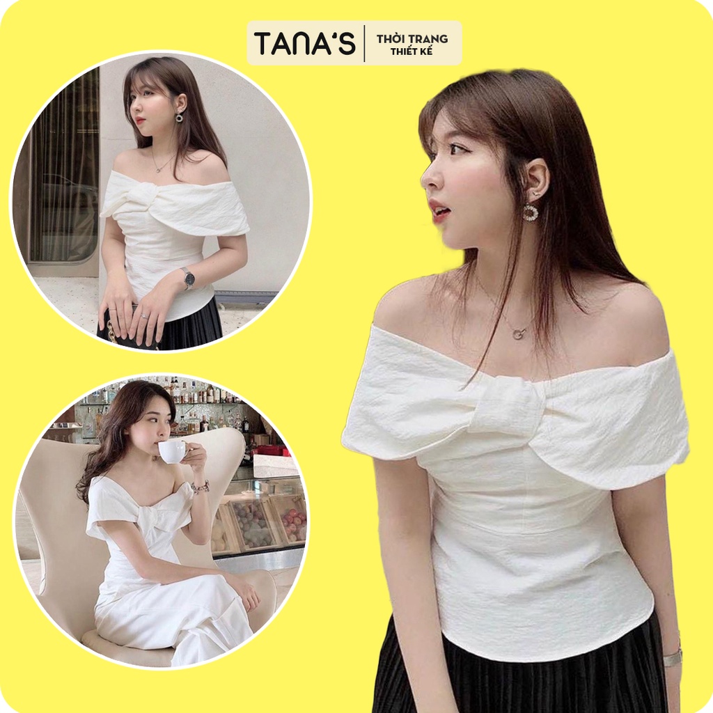 Áo peplum nơ trễ vai màu trắng kiểu dáng thanh lịch | BigBuy360 - bigbuy360.vn