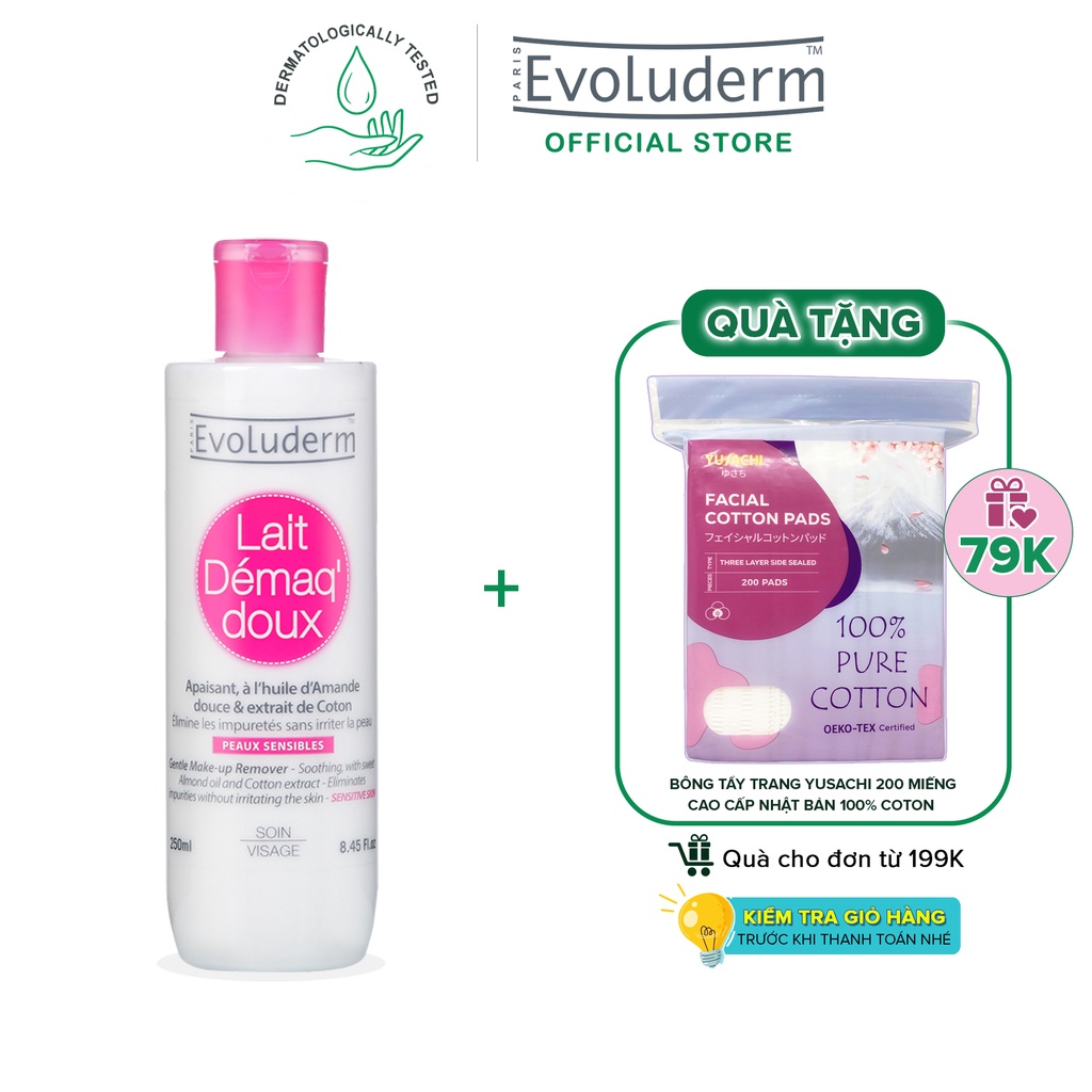 Sữa tẩy trang dành cho da nhạy cảm Evoluderm Lait Démaq' Doux Peaux Sensibles 250ml