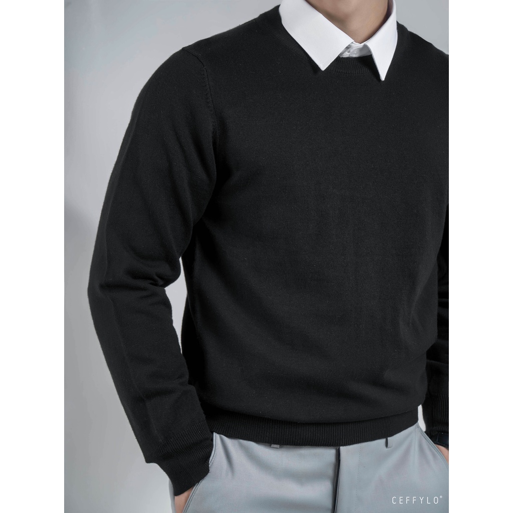 Áo Len Cổ Tròn Trơn Basic Đen, Chất Liệu Mềm Mịn Len Dệt Cao Cấp - CEFFYLO