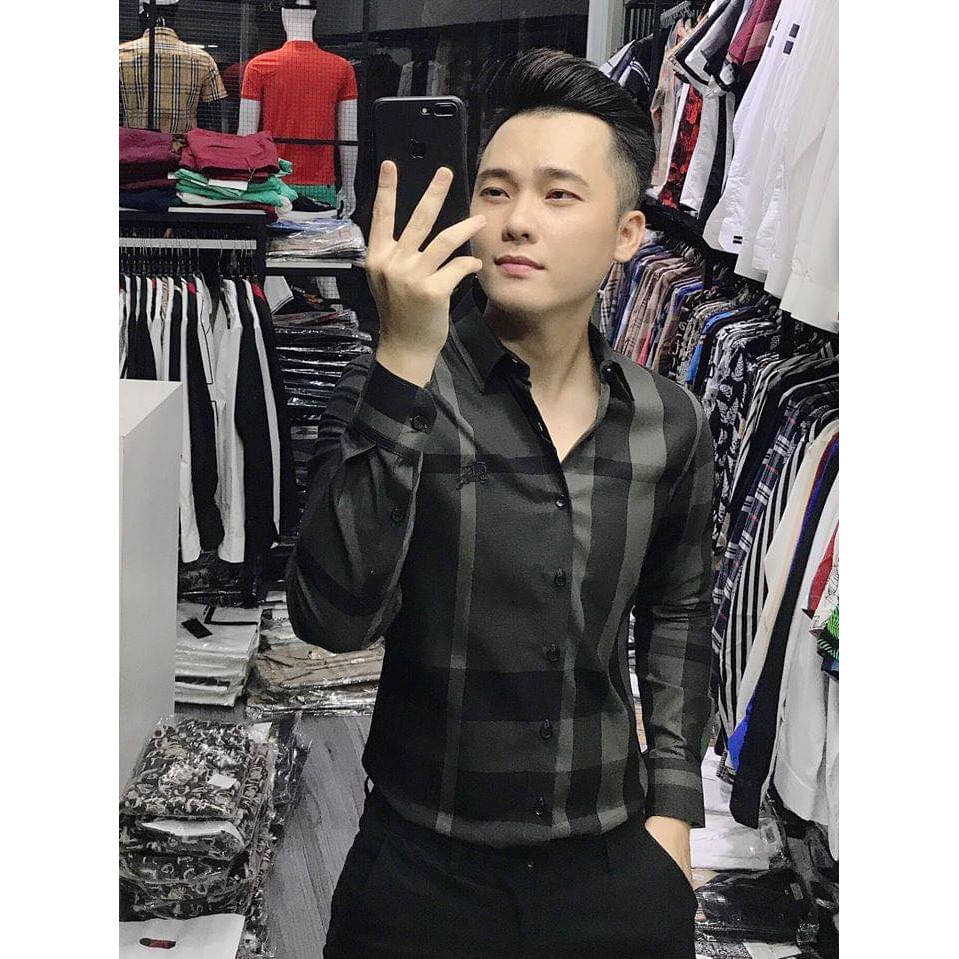 Áo Sơ Mi Nam Caro Lệch Thêu Logo Ngực Dài Tay Vải Lụa Cao Cấp, Áo Sơ Mi Dáng Ôm Form Body, T-man | BigBuy360 - bigbuy360.vn