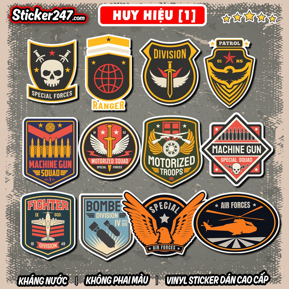 Sticker Huy Hiệu War [1] 𝑭𝒓𝒆𝒆𝒔𝒉𝒊𝒑 chống nước, sticker dán laptop, điện thoại, đàn guitar, mũ bảo hiểm, vali, ipad