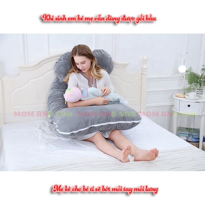 Gối Bầu Chữ U Vải Nhung - Vải Cotton Cao Cấp Nhiều Màu Sắc Bông Sợi 3D 2,5 Kg Đàn Hồi Lâu Xẹp - SP của MOM AND SON