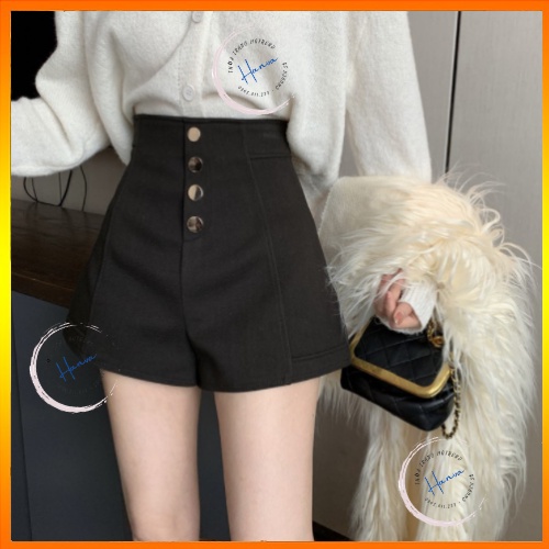 Quần Short Lưng Cao Gen Bụng 4 Cúc  Vải Vitex Tuyết Mưa Cao Cấp Sang Chảnh Hanva