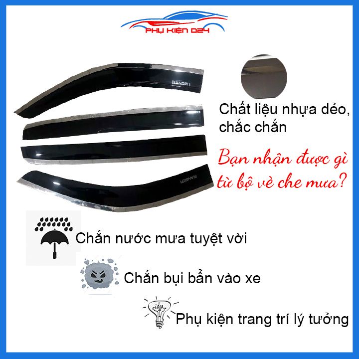 Vè mưa Ranger 2016-2017-2018-2019-2020 vè chỉ inox che mưa bảo vệ xe