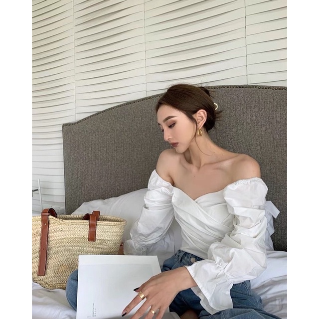 👾 Áo nữ trễ vai sang chảnh tay from dài kiểu dáng ôm body thiết kế mùa hè 2021 hottrend 2 màu trắng / đen.