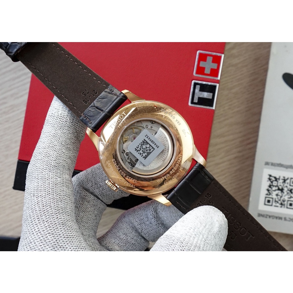 Đồng hồ Nam chính hãng Tissot 1853 Chemin Powermatic 80 T099.407.36.038.00 Size 42,Mặt trắng,Lịch-Máy cơ-Dây da đen