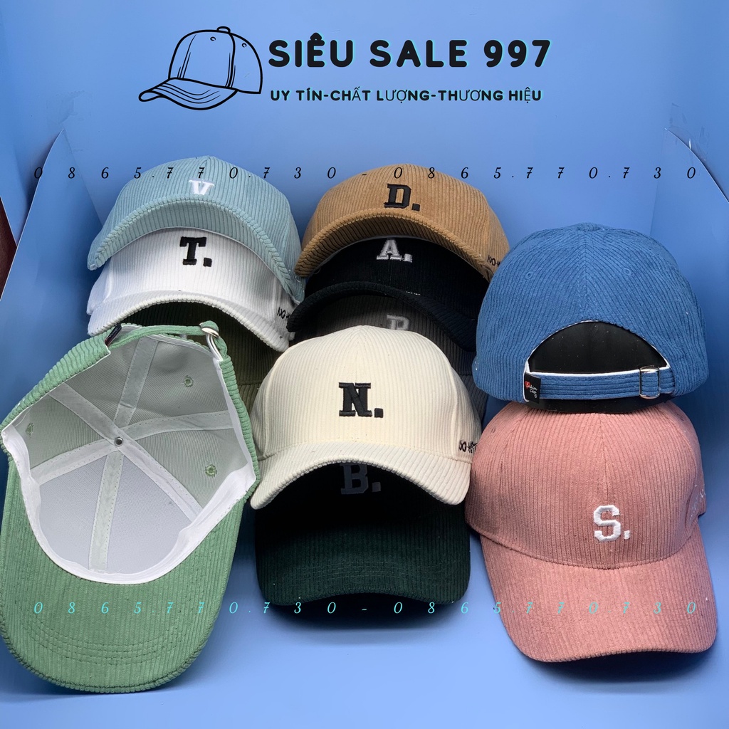 NÓN KẾT THÊU CHỮ CÁI, MŨ LƯỠI TRAI NHIỀU MÀU CHẤT NHUNG GÂN DÀY MỊN ĐẸP