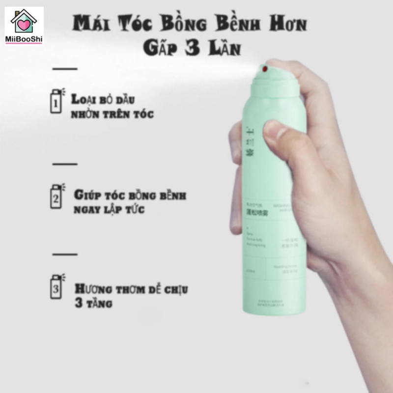 Dầu gội khô tóc dạng xịt giúp làm sạch tạo phồng tóc tự nhiên không bết tóc MiibooShi PVN17574