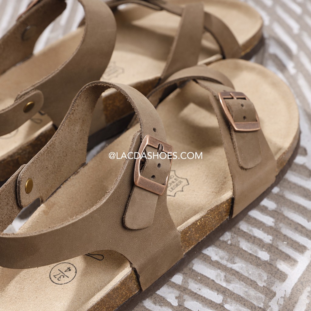 Sandal xỏ ngón da bò thật đế trấu birken