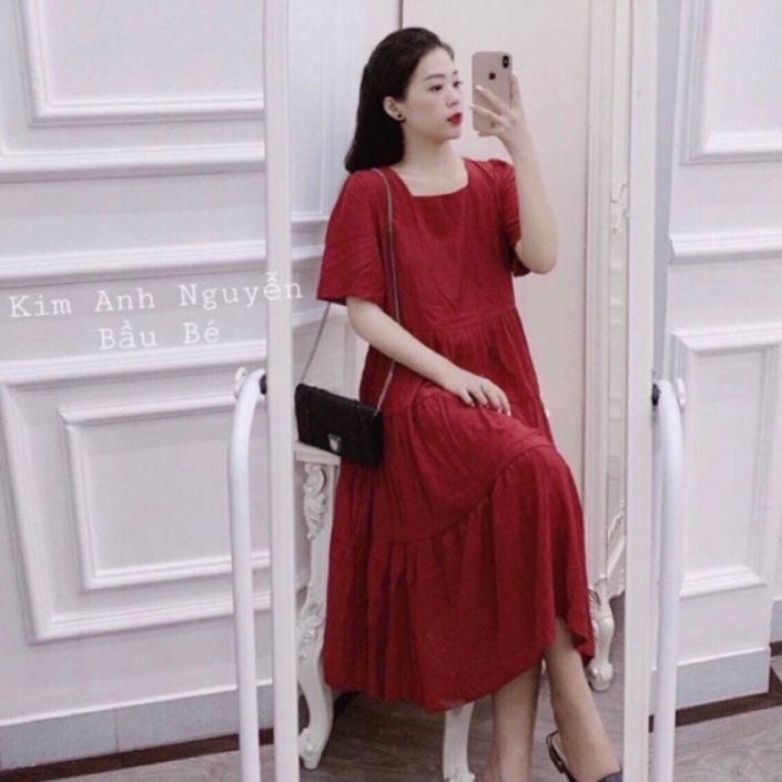 Váy bầu đẹp - Váy bầu cao cấp siêu sang🌸chất cotton mát mềm mịn thấm hút mồ hôi kết hợp chân con🌸free size 43~70kg