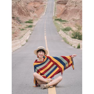 (sẵn) Khoác len bohemian sắc màu