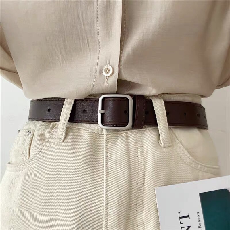 Dây lưng nam nữ unisex Simsimshop mặt vuông TL003 dây nịt thắt lưng nữ nam bản to da đẹp học sinh viên đục sẵn lỗ nhỏ