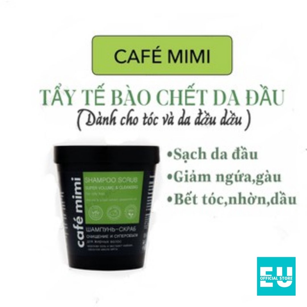 Tẩy da chết da đầu Cafe Mimi Super Volume Shampoo Scrub làm sạch sâu ngừa bết tóc, sạch gàu