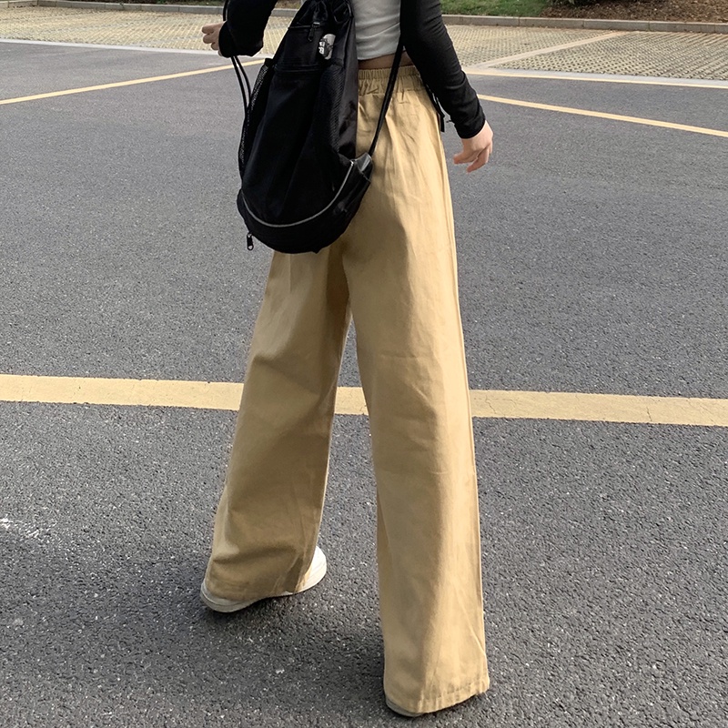 SUXI Quần Dài Thể Thao Ống Rộng Màu Trơn Kiểu Vintage Cá Tính Cho Nữ