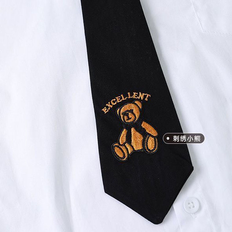 Áo Sơ Mi Dài Tay Thắt Cà Vạt Gấu Bé Trai 3-12 Tuổi