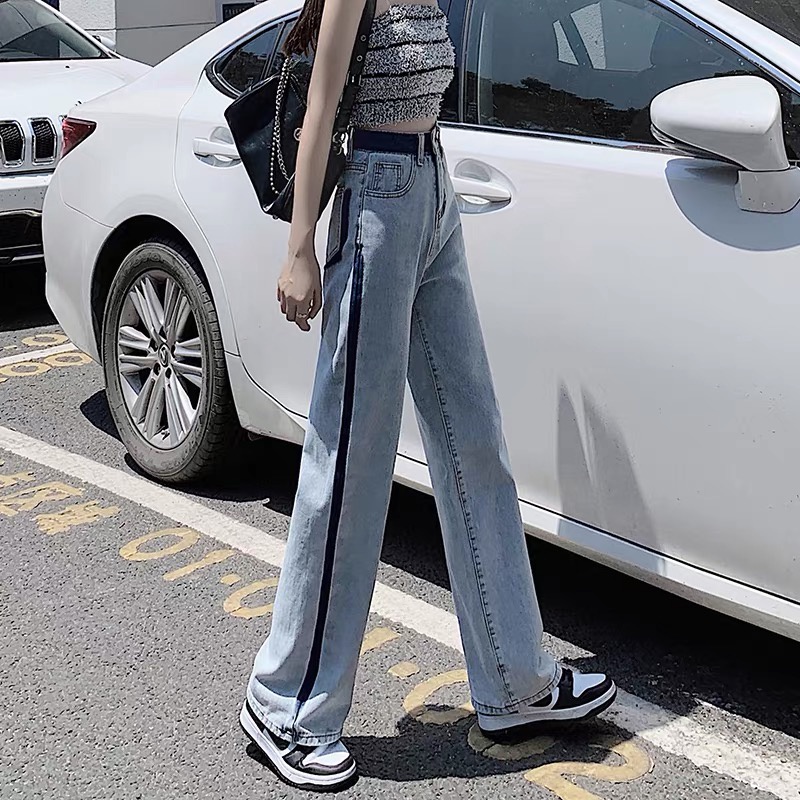 Quần jeans Nữ Lưng Cao Ống Rộng Phong Cách Hàn Quốc