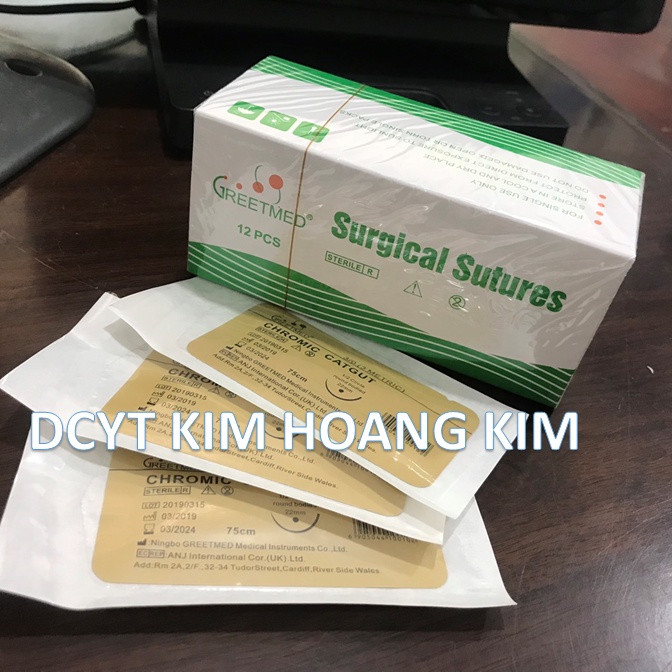 Chỉ phẫu thuật GREETMED CHROMIC tự tiêu kích thước 3/0 (Hộp 12 tép)