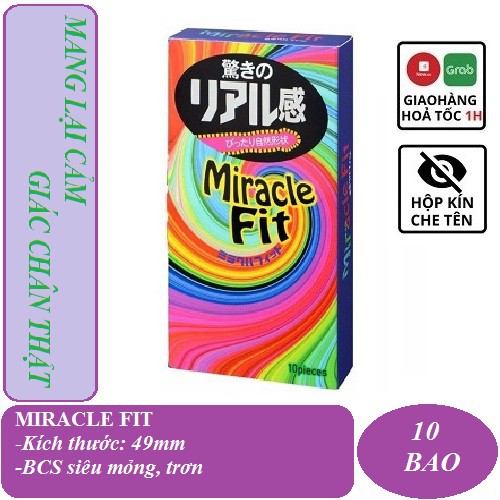 Bao Cao Su Sagami Miracle Fit hình 3D,[CHÍNH HÃNG 100%] (10 bao), Nhật Bản, Siêu mỏng_Lằn thắt 6 vòng_Độc đáo mới lạ