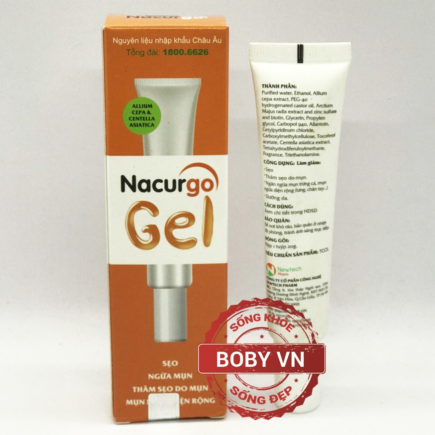 Nacurgo Gel ngăn ngừa sẹo, ngừa mụn thâm, sẹo do mụn ngứa trên diện rộng