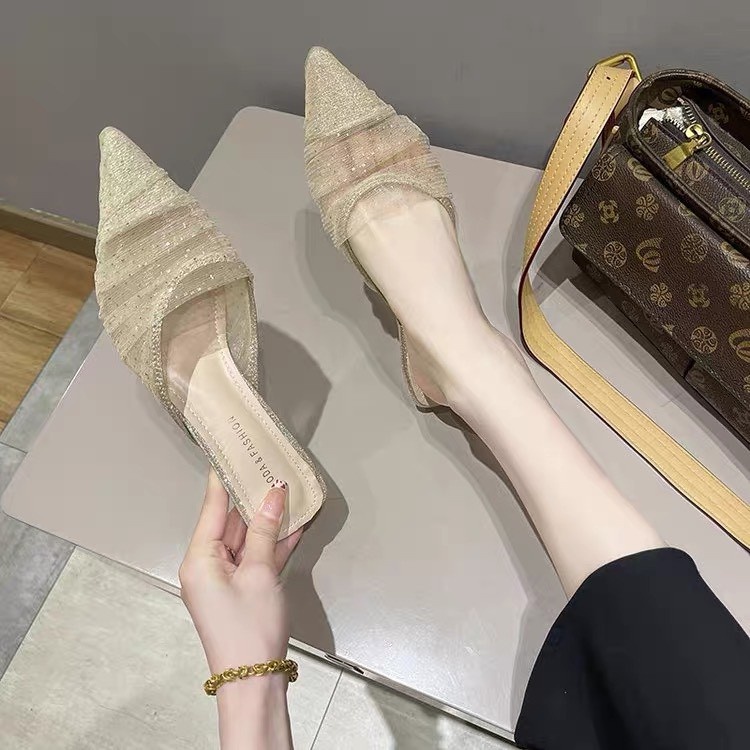 Giày sục cao gót lưới mũi nhọn gót 7p - 79