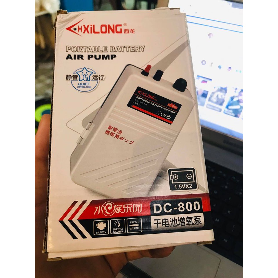 Xilong DC-800 máy bơm sục khí bể cá thay thế khi cúp điện, đi câu cá dụ cá, máy oxy dùng pin đại