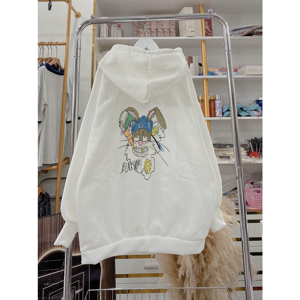 Hooide Nam Nữ Mũ 2 Lớp Dáng Rộng Tay Bồng Unisex Hình Thỏ Mũ Xanh Uzzlang