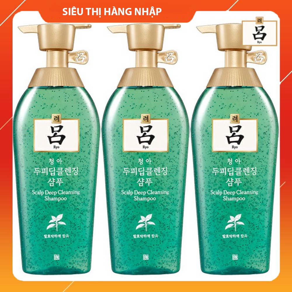 Bộ 3 Dầu Gội Thảo Dược Ryo Màu Xanh Scalp Deep Cleaning 500ml Hàng Mới Về