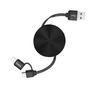 Cáp sạc dây rút 2 đầu hoco u23 lightning + micro - dây sạc cuộn rút - hàng chính hãng