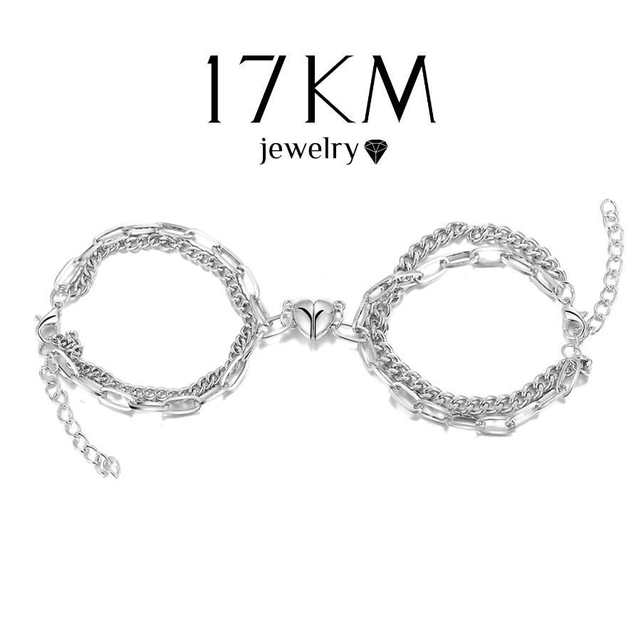 Vòng tay 17KM hai lớp với hình trái tim từ tính thời trang Hàn Quốc cho cặp đôi