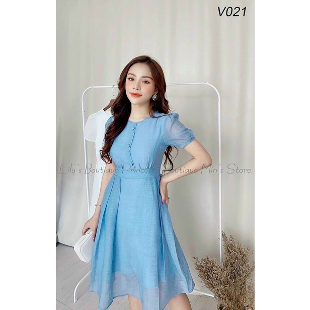 Váy Xòe Đính Nút Dọc Phong Cách Thanh Lịch Thời Trang Nữ