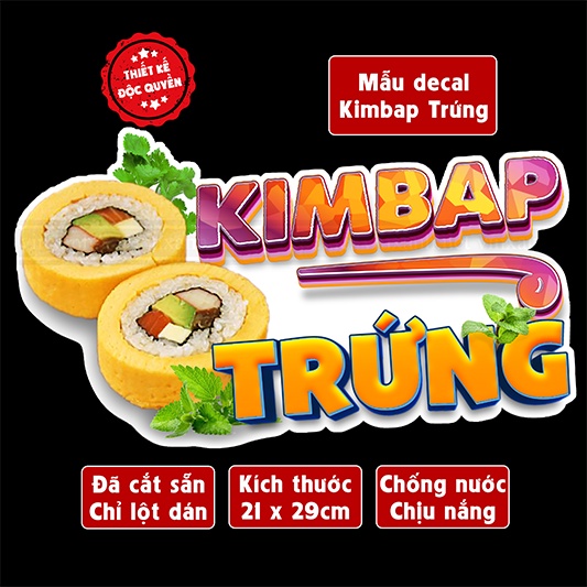 Poster decal KIMBAP TRỨNG trang trí quán nước, dán tường, tủ kính, chống nước- A4 cắt sẵn chỉ cần lột dán