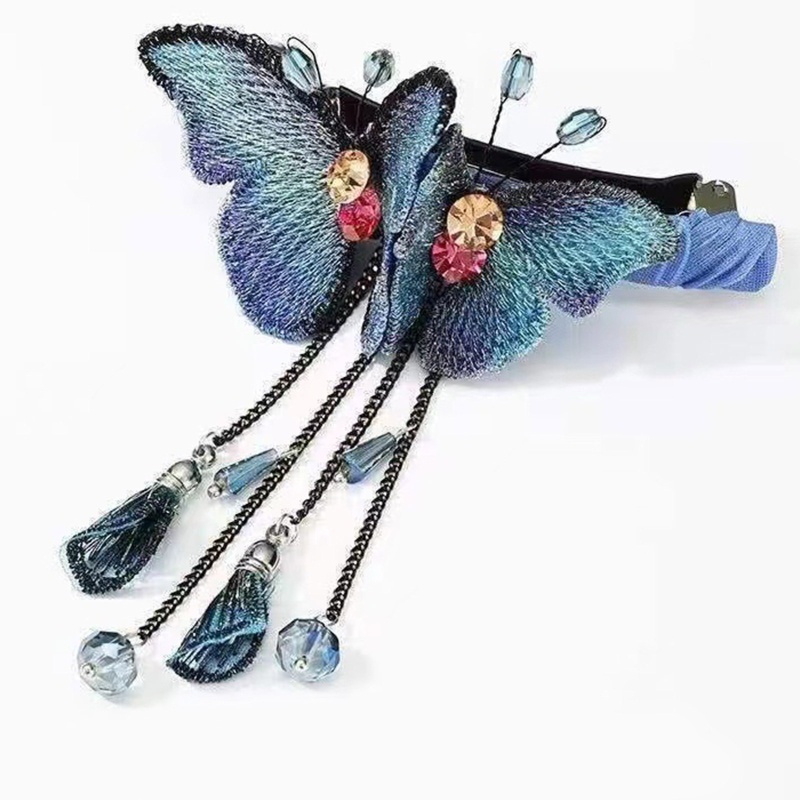 Trâm Cài Tóc Hình Bướm Phối Tua Rua Phong Cách Vintage Cho Nữ