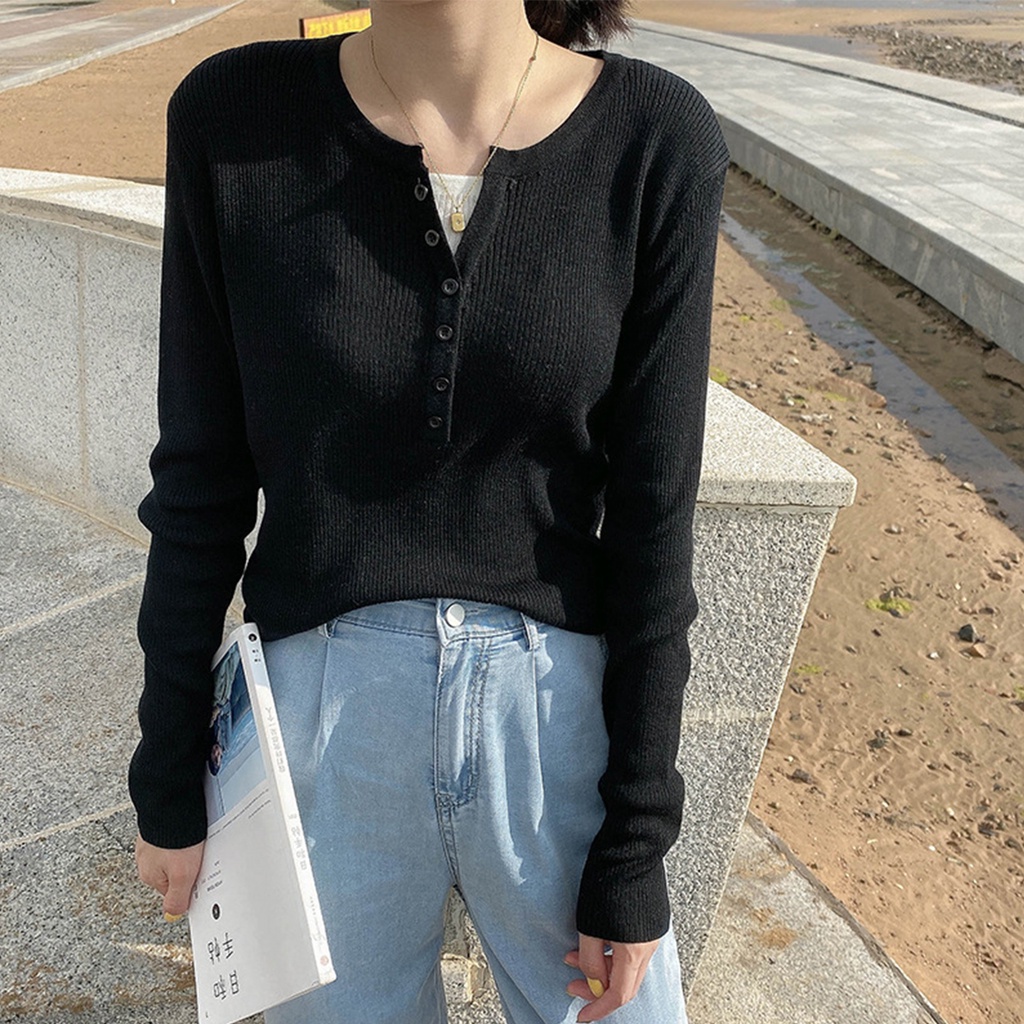 Áo len nữ hàn quốc vải len tăm form ôm dáng freesize 62kg hàng Quảng Châu KC-1