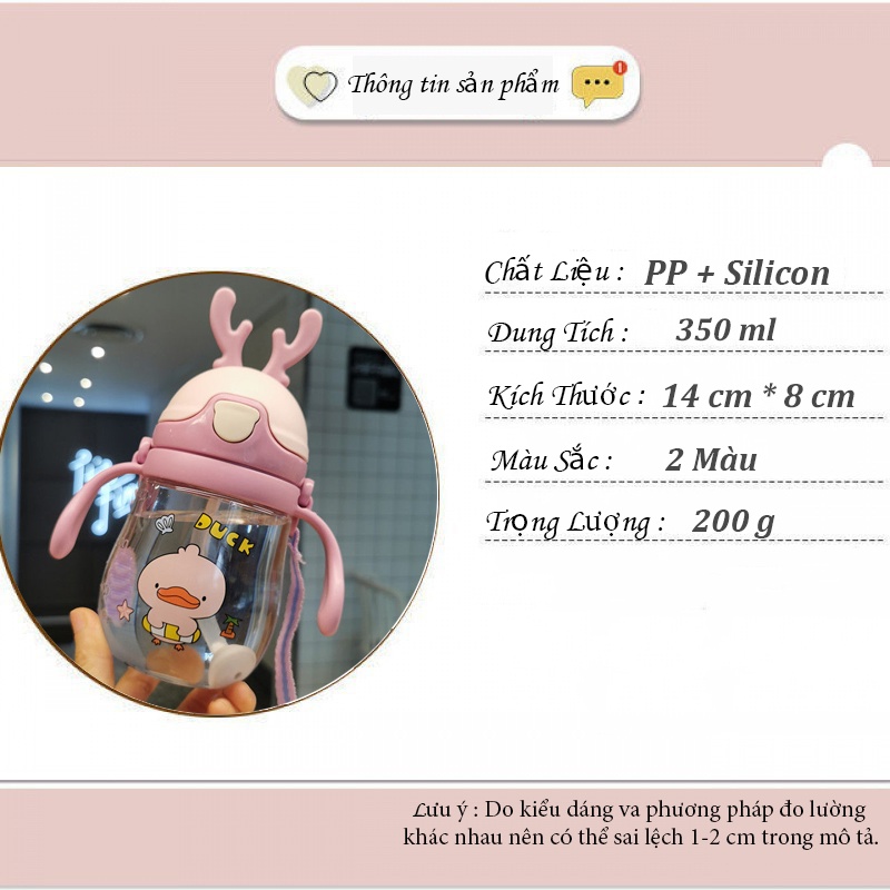Bình tập uống nước cho bé có ống hút silicon mềm bình hút nước cho bé sừng hưu có dây đeo cute B5