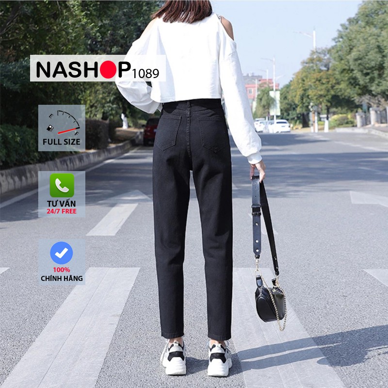 Quần bò baggy nữ đen quần jean baggy nữ quần jeans nữ lưng cao cạp cao 3 size S M L hot năm 2021 nashop 1089 QT11