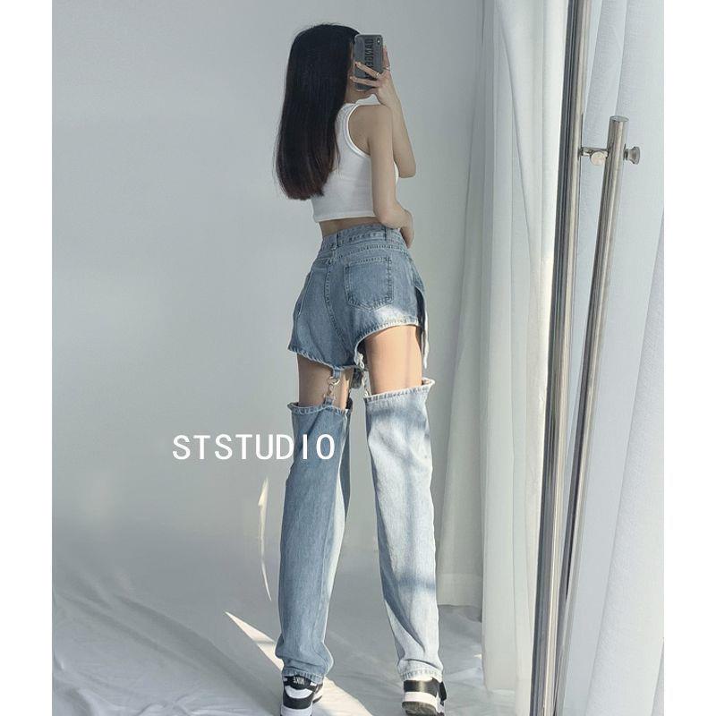 Quần Jeans Dài Ống Rộng Lưng Cao Phong Cách Âu Mỹ Cho Nữ